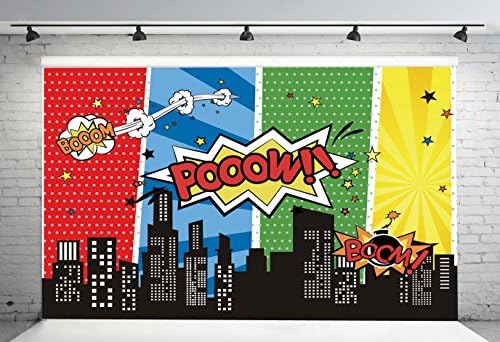 7x5ft Superhero Photography Backdrops Cityscape Photo Backgrounds for Birthday Party and Event Decorations Vinyl Photo Video Studio Props AA-055