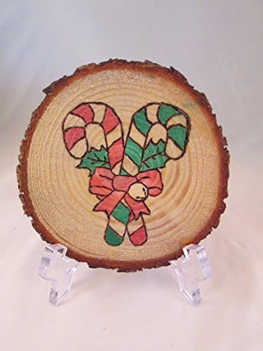 Colored Candy Cane Handmade Wood Burn Decoration