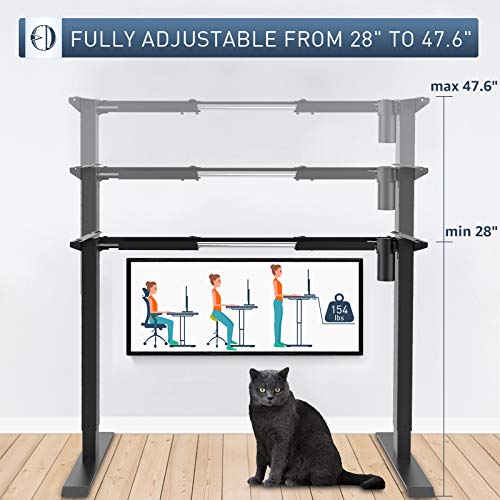Electric Standing Desk Frame - WORLDLIFT Height Adjustable Sit Stand Standing Desk Base Workstation, Stand Up Computer Desk with Automatic Memory Smart Keyboard (Black Frame Only)