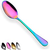 Rainbow Dinner Spoon of 4, Berglander 7.5" Stainless Steel Titanium Plating Shiny Mutil-Color Soup Spoons Silverware, Colorful Soup Spoon Table Spoons Set Sturdy Easy To Clean, Dishwasher Safe