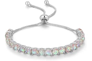 CiNily Adjustable Silver Plated Opal Tennis Bracelet for Women Girls - Fashion Jewelry Gift | Opal Bracelets in Sterling Silver,Rose Gold and Yellow Gold Plating