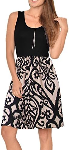 Poulax Women Casual Sleeveless Striped Print Swing Mini T Shirt Tank Dress