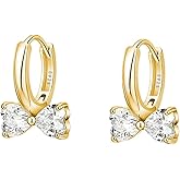 SLUYNZ Sterling Silver Love Bow Hoop Earrings for Women Teens CZ Bow Hoop Earrings Huggie