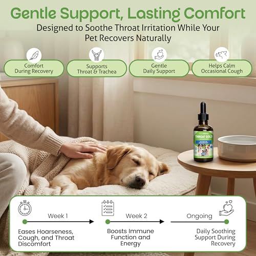 Pet Wellbeing - Throat Gold for Dogs - Natural Herbal Throat and Respiratory Support for Canines - 2 oz (59ml)