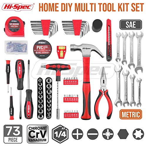 HiSpec 73pc Home & Auto Tool Kit Set. Complete Essential Hand Tools