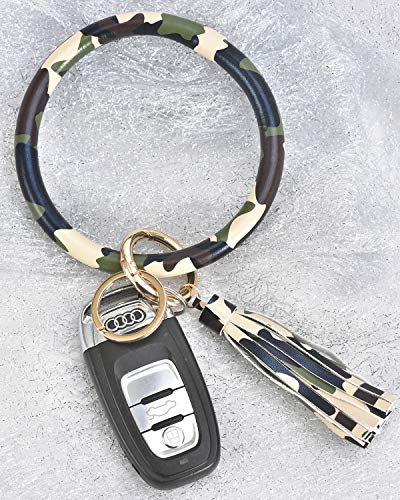 Coolcos Camo Keychain Bracelets Wristlet Bangle Keyring - Large Circle Leather Tassel Bracelet Holder For Women Gift (Camo) - Thumbnail 4