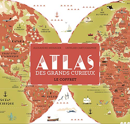 Atlas des grands curieux : Le coffret avec 1 atlas, 1 planisphère géant, 47 stickers, 30 cartes qu by 