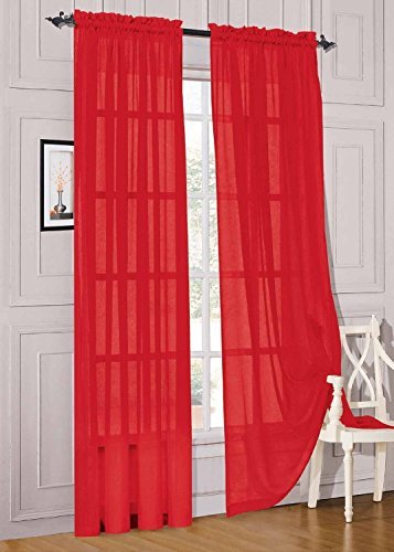Elegant Comfort 2 Piece Solid Sheer 60" x 84" Window Curtains/Drape/Panels/Treatment, Red - Thumbnail 3