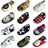 Dotty Fish Baby Boys Soft Leather Shoe with Suede Soles White Blue Stars Newborn to 18-24 Months