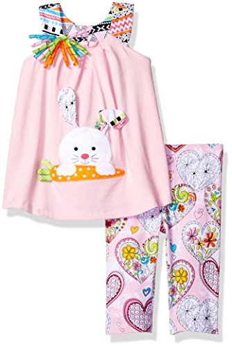 Bonnie Baby Baby Girls' Two Piece Bunny Appliqued Knit Playwear Set, Pink Print, 3-6 Months