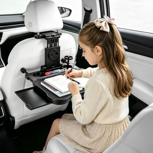 Car Table, Multifunctional Folding Rear Table for Cars, with Cup Holder and Tray, Removable, for Children, Travel, Work (Load Capacity 20 kg)