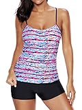 Zando Women Tummy Control Plus Size Bathing Suit Vintage Two Piece Swimsuit Boyshort Printed Tankini Sporty Swimwear