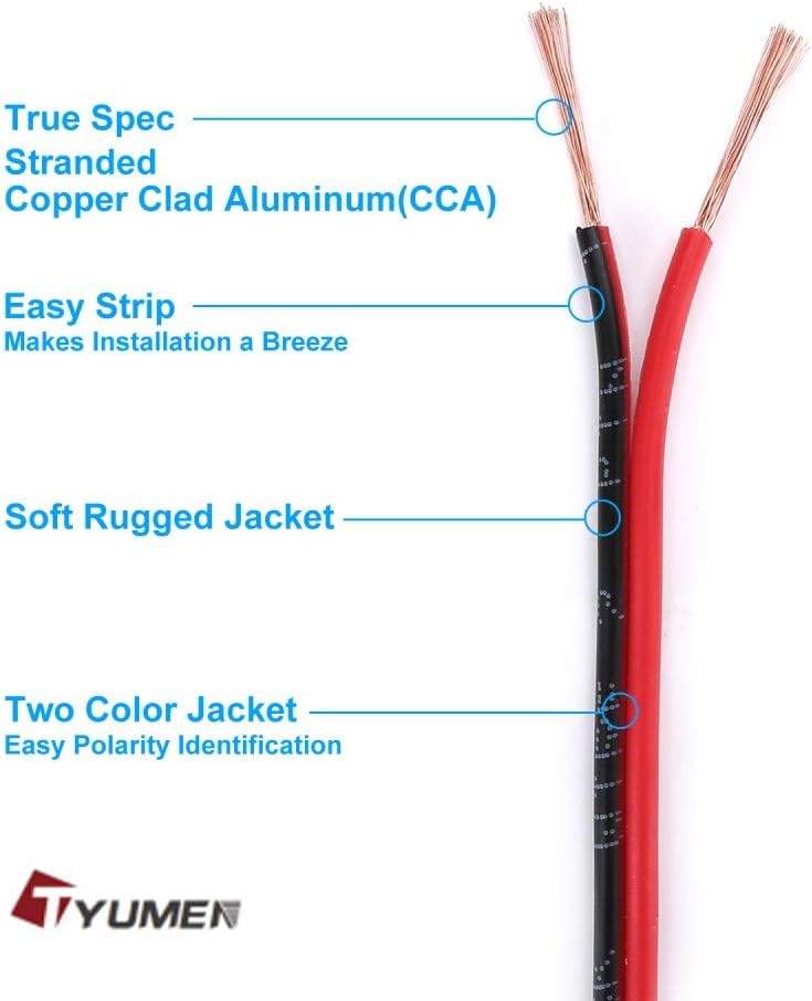 TYUMEN 100FT 16 Gauge 2pin 2 Color Red Black Cable Hookup Electrical Wire LED Strips Extension Wire 12V/24V DC Cable, 16AWG Flexible Wire Extension Cord for LED Ribbon Lamp Tape Lighting - - 