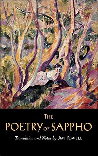 The cover of The Poetry of Sappho. An image of a white woman surrounded by trees, painted in what appears to be oil paint.