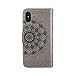 CASEOWL iPhone X/XS Case,iPhone X/XS Wallet Case with Detachable Slim Case,Card Solt Holder,Fit Car Mount, Mandala Flower Floral Embossed Leather Flip Lanyard Wallet Case for iPhone X/XS/10/10S[Gray]