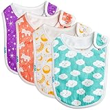 Baby Bibs Extra LARGE Toddler, Burp Cloth, Absorbent Feeding Reflux Drool Teething, Side Snap Button Unisex 4-Pack Gift Set for Boys and Girls