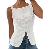 Women's Textured Button Tank Top Square Neck Sleeveless Slim Fit Lightweight Vest Y2K Summer Going Out Top