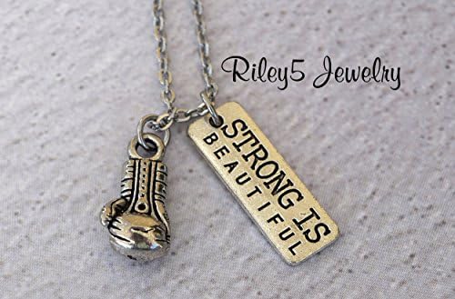 Boxing glove Strong is beautiful Necklace Jewelry Personal Trainer, Workout, Exercised, Weightlifting, kickboxing necklace, boxing.