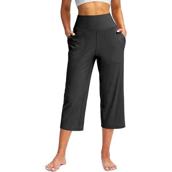 Aazon.co: Capri Pants For Woen Wide Leg Stretch Yoga Cropped Pants - View #7