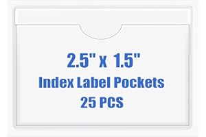 Origin-Joy 25 PCS Self-Adhesive Index Label Pockets, Clear Plastic Peel & Stick Card Holders with Top Open for Loading (2.5 x 1.5 inch)