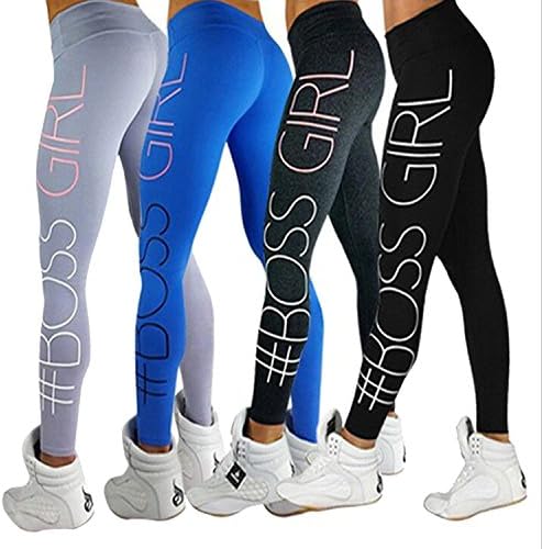 Lokouo Leggings Hips Slim Color Printing Letters Primer Yoga Pants,Boss Blue,L