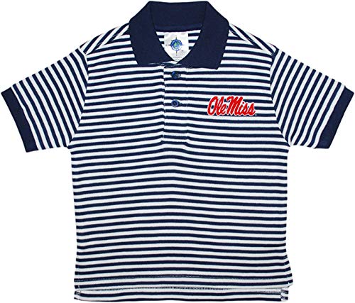 University of Mississippi Ole MIss Rebels Striped Polo Shirt by Creative Knitwear, Navy/White, 4T