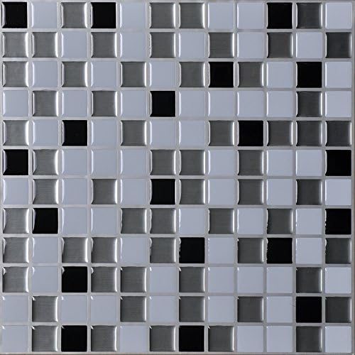 Hentl 12" x 12" Peel and Stick Tiles Self-Adhesive Vinyl Mosaic Stick Tile for Kitchen Backsplash Grey-Black (6 Tiles)