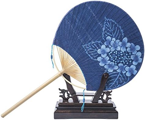 Navy Blue Painted Hand Fan for Women Round