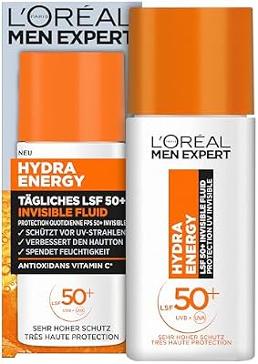 Protection solaire UV SPF 50 pour homme, fluide invisible pour le visage contre les rayons du soleil, crème solaire pour homme SPF 50+ contre le vieillissement de la peau, avec