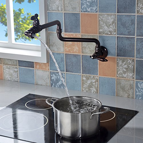 SonTiy Pot Filler Faucet Wall Mount Kitchen Faucet, Folding Double Joints Venetian Bronze Pot Fillers, Coffee Antique Brass Farmhouse Wall Sink Faucet Kit 26"
