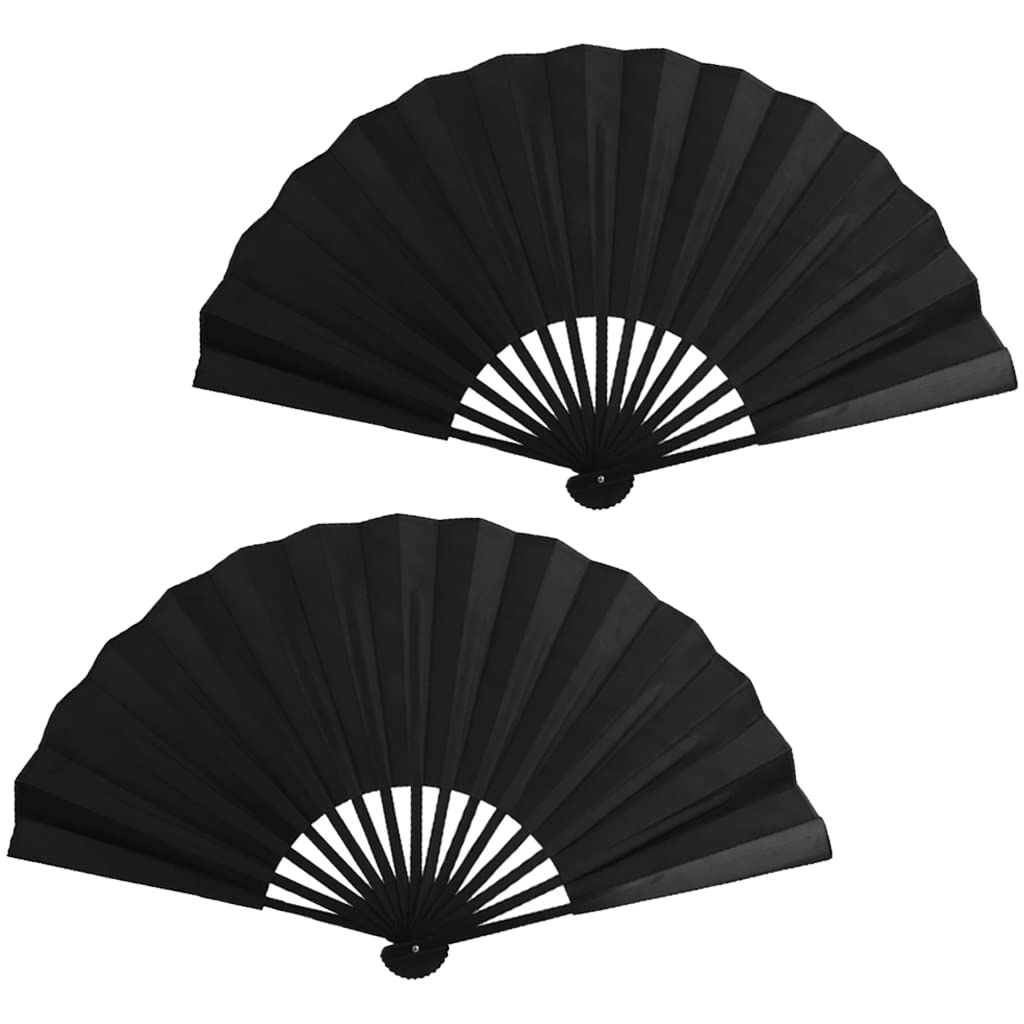 Hand Fan Folding,Fabric Hand Fan,2 Pcs Black Folding Fan,Chines/Spanish Handheld Fans for Dancing Cosplay Props Wedding Party Home Decorations Birthday Gifts (Black-2Pcs)