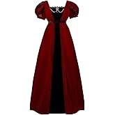 Vibsion 1800s Regency Dress for Women Victorian Wine Velet High Wasit Dresses