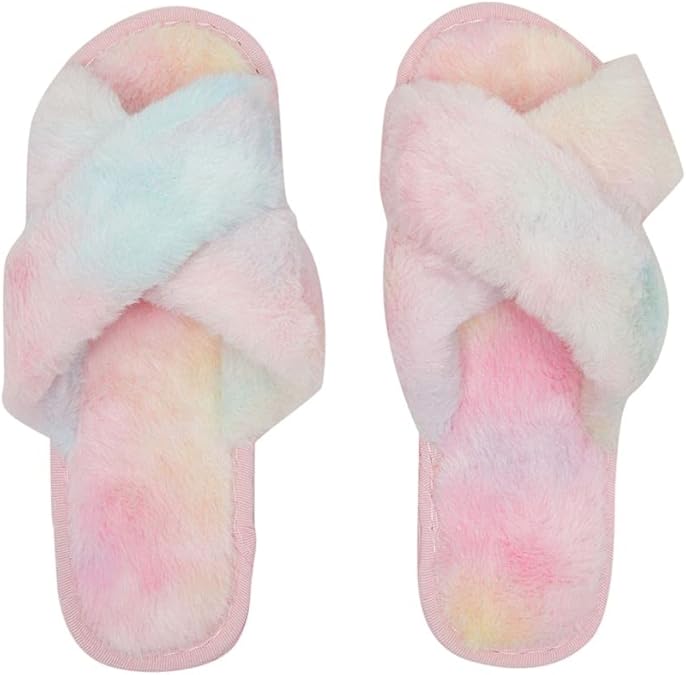 Fuzzy Tie Dye House Slippers (US Women's 9) Slippers