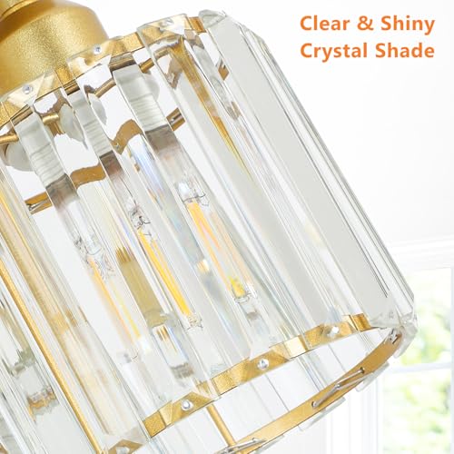 Rayofly Modern Crystal Chandelier, 3 Light Fixture with Glass Shade, Modern Ceiling Light Fixture for Living Room, Bedroom, Kitchen, Hallway, Bathroom (Matte Gold)