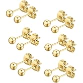 FOSIR 6 Pair Tiny Women 14K Gold Plated Ball Stud Earrings Surgical Stainless Steel Earrings Set, 2-6MM