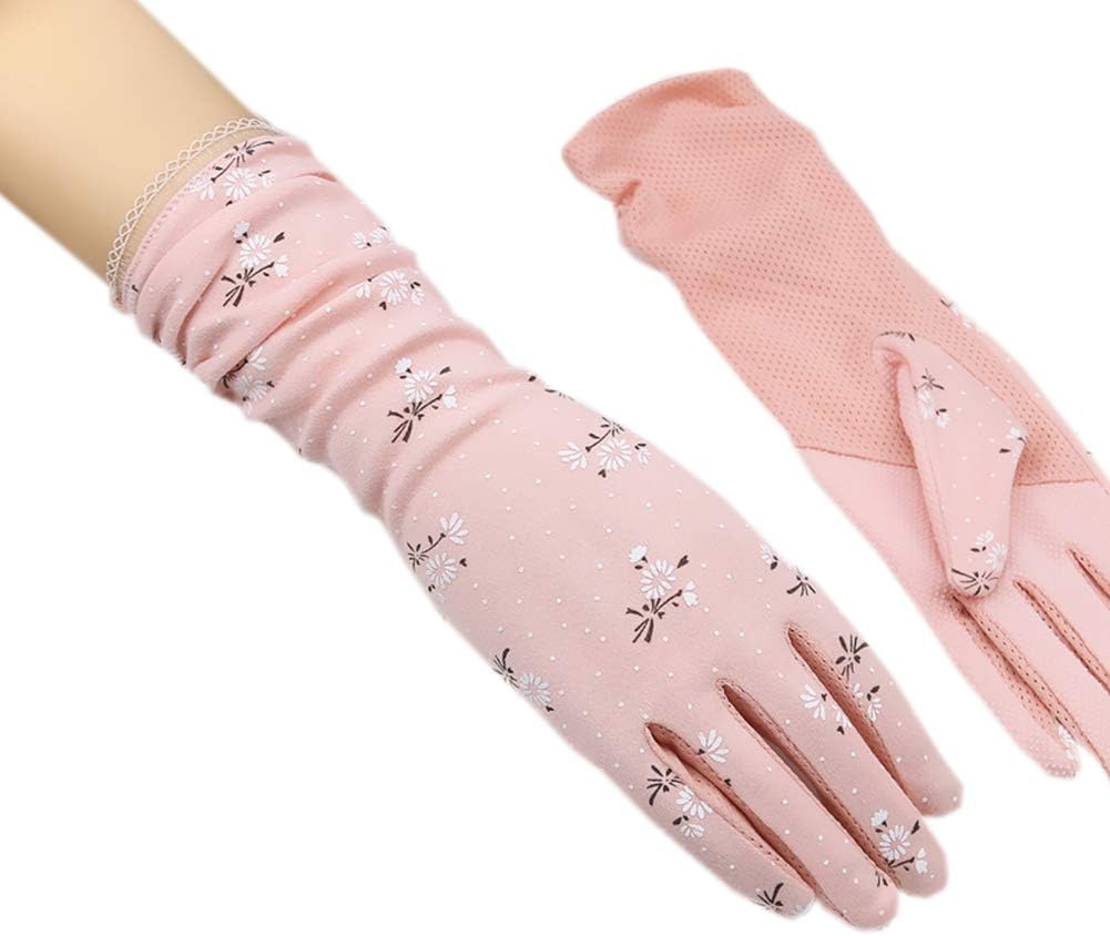 Summer Women Sun Gloves Thin Medium Length Cotton UV Protection Driving Gloves Outdoor Sunscreen Gloves for Women and Girls
