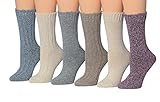 Tipi Toe Women's 6-Pairs Ragg Marled Wool-Blend Heavyweight Warm Crew Boot Socks, (sock size 9-11) Fits shoe size 6-9, BT16-6