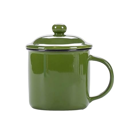 AkohLmnb Esmalte Café Taza con Tapa, Resistente Calor Drinkware ...