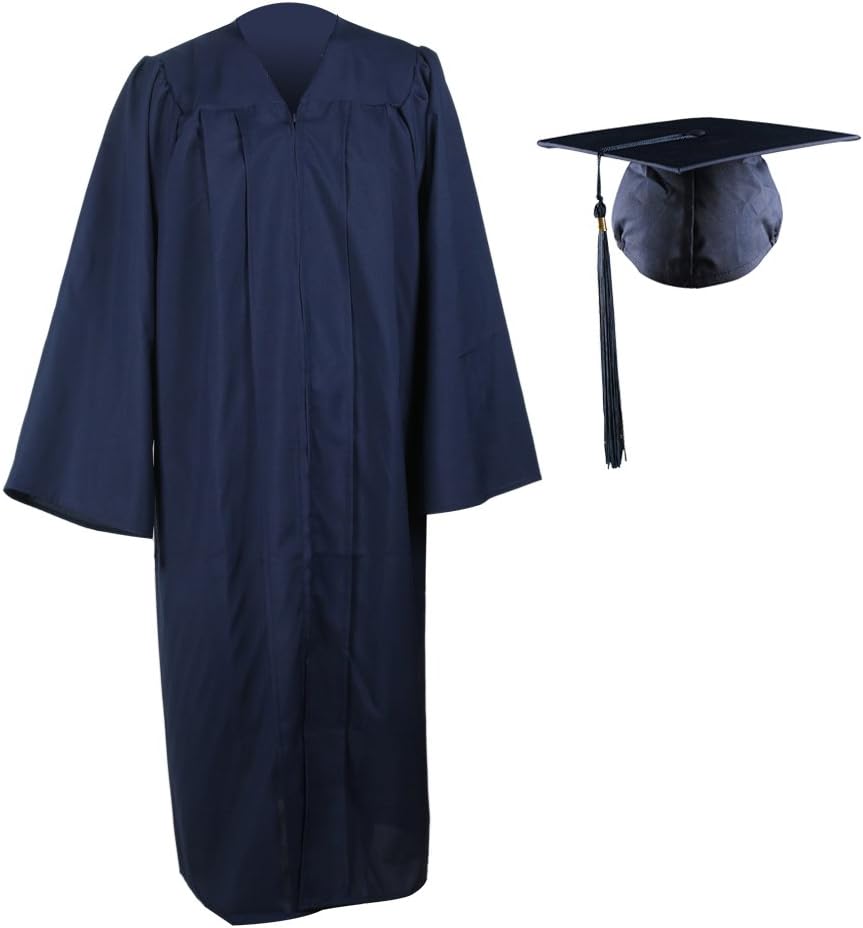 RobeStore Unisex Adult's Matte Graduation Gown Cap Tassel Set No Charm for High School and College Ceremony (45,Navy)