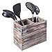 MyGift Torched Wood Kitchen Utensil Holder Organizer, Countertop Flatware Silverware Cooking Utensil Crock Storage Caddy with 2 Compartments