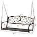 Yaheetech Iron Porch Swing Hanging Bench Chair Patio Bench Outdoor Swing Glider Chair Outdoor Funiture Fleur-De-Lis Design