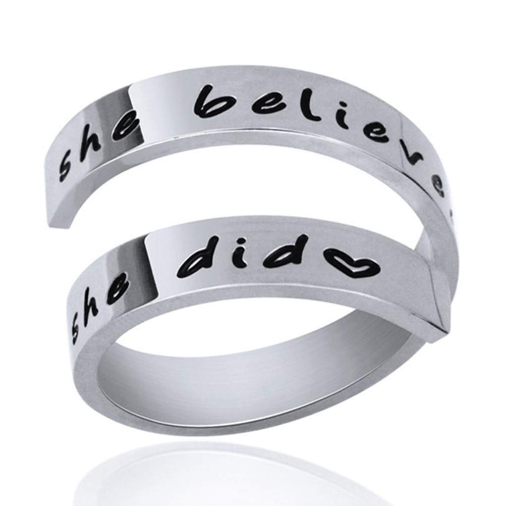 Kucheed Inspirational Rings for Women Men, Stainless Steel Engraved I am Enough Thumb Ring Jewelry, US Size 8-9 Spiral Wrap Twist Band, Personality Encouragement Finger Ring Birthday Gifts (A10)