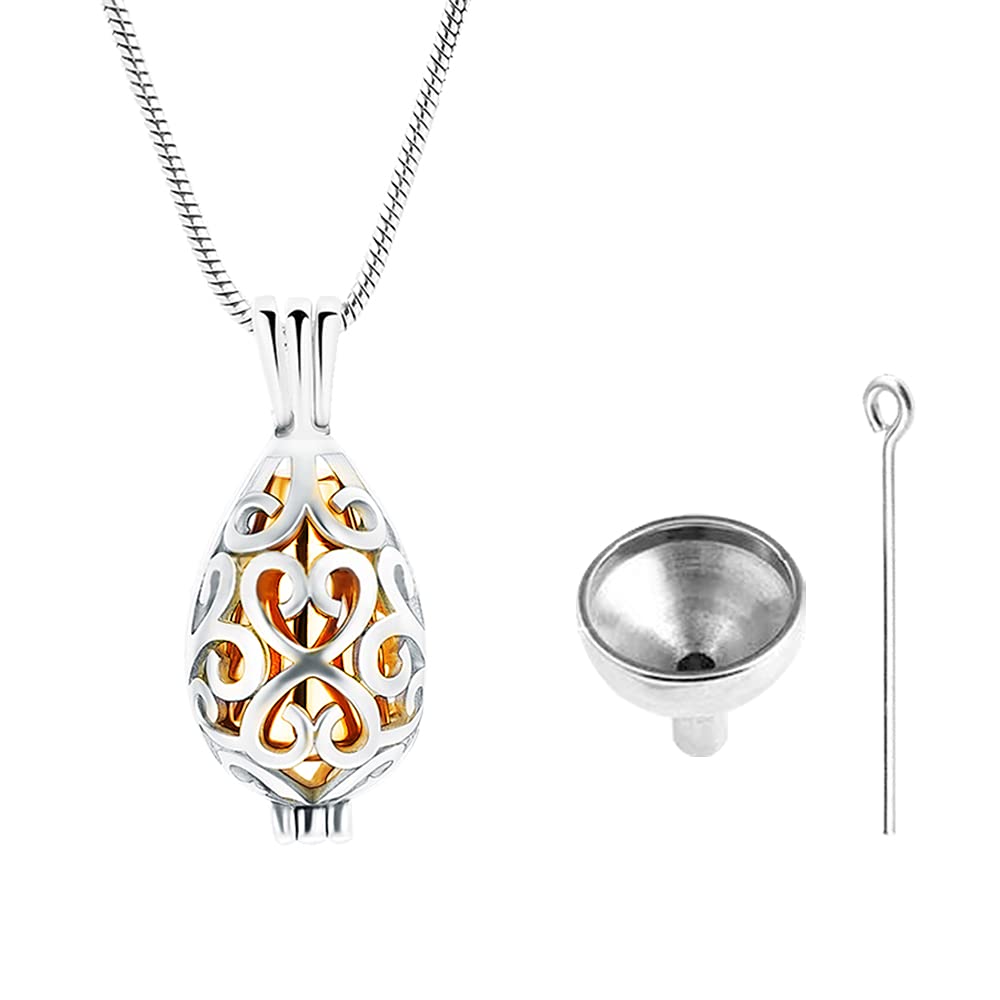 NA Ashes Keepsake Stainless Steel Urn Necklace Hollow Heart Teardrop Ash Hair Locket Pendant Chain with Funnel Kit for Keepsake