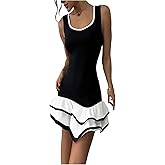 Floerns Women's Ruffle Elegant Tank Dress Layered Scoop Neck Formal Bodycon Mini Dresses