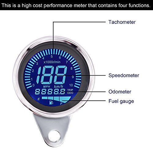 Digital Speedometer for Motorbike, TechCode LED Digital LCD Odometer 12V Universal Motorcycle LED LCD Tachometer Speedometer Multifunctional Modification Speedometer Instrumentation Aluminum Alloy Set