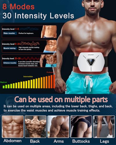 WaJiu EMS Muscle Stimulator, 3D All-in-one Abs Trainer Muscle Stimulator, 8 Modes & 30 Levels, Portable Stomach Toning Belt for Men & Women, Home Office