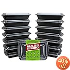 Freshware 15-Pack 1 Compartment Bento Lunch Boxes with Lids - Stackable, Reusable, Microwave, Dishwasher & Freezer Safe - Meal Prep, Portion Control, 21 Day Fix & Food Storage Containers (28oz)