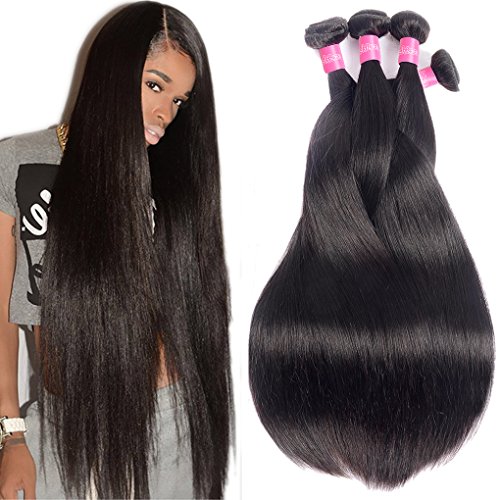 10A Brazilian Virgin Hair Straight Remy Human Hair Weave 4 Bundles 20 22 24 26Inch 100% Unprocessed Brazilian Straight Hair Bundles Natural Black Color Straight Hair Extensions
