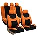 FH Group Automotive Car Seat Covers Breezy Flat Foam Padding Cloth Full Set Orange Seat Covers, Airbag and Split Rear Universal Fit Interior Accessories for Cars Trucks and SUV with Car Accessories