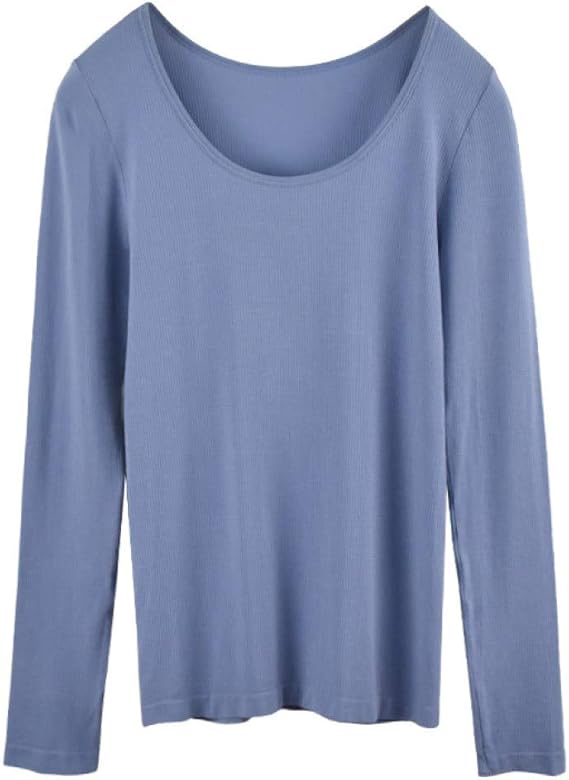 Amazon ヒートテック レディース 長袖 丸首 ストレッチ 秋 冬 柔らかい 通気 スリム 無地 エレガント おしゃれ 防寒インナー インナーウェア トップス Tシャツ 婦人肌着 ブルー インナーシャツ 通販